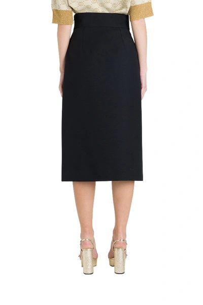 Shop Gucci Wool And Silk Skirt With Slit In Black