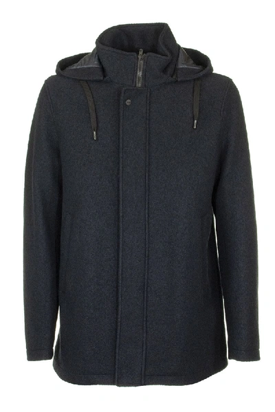 Shop Herno Wool Coat With Hood In Blue