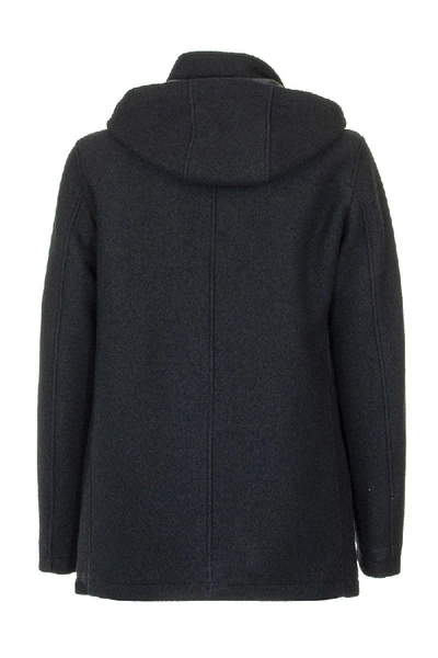 Shop Herno Wool Coat With Hood In Blue