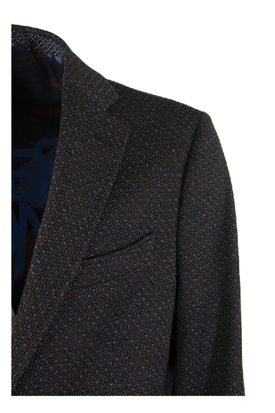 Shop Etro Wool End Cotton Jacket Blazer In Black