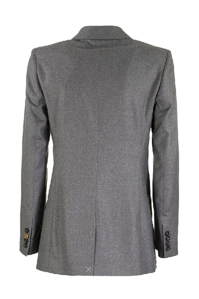 Shop Agnona Wool Flannel Double Breasted Jacket In Grey