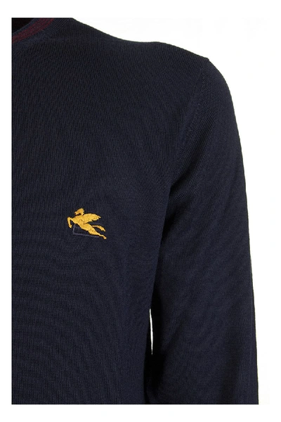 Shop Etro Wool Jumper With Embroidered Pegaso In Blue
