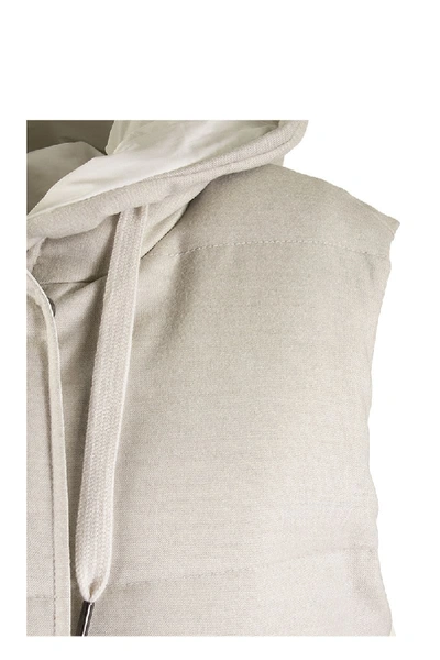 Shop Brunello Cucinelli Wool Long Vest Down Jacket Double Face In Rice