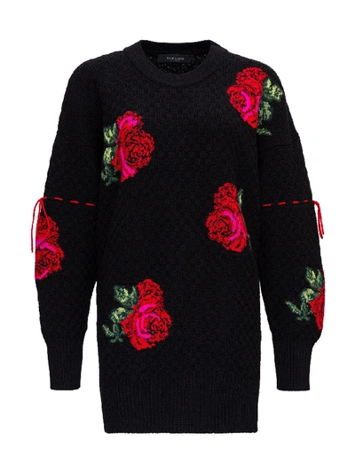 Shop Versace Wool Sweater With Roses In Black