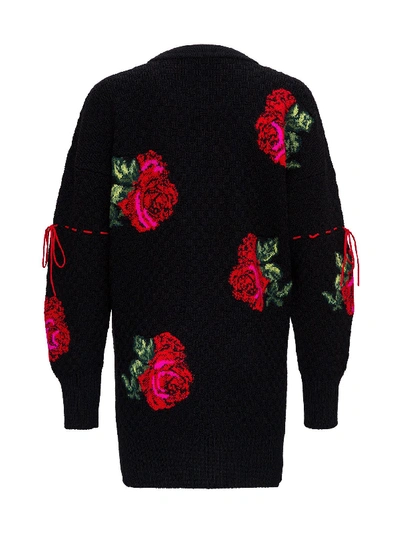 Shop Versace Wool Sweater With Roses In Black