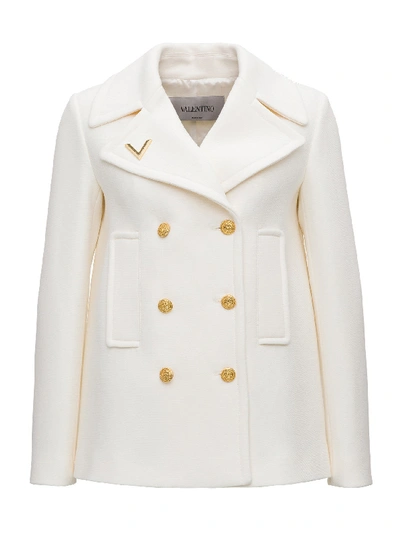 Shop Valentino Woollen Drill Pea-coat In White