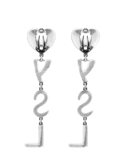 Shop Saint Laurent Ysl Heart Earrings In Silver