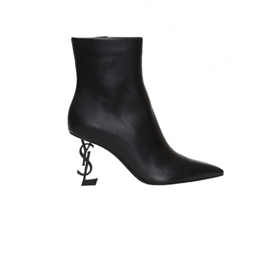 Shop Saint Laurent Ysl Opyum Black Leather Ankle Boot In Nero