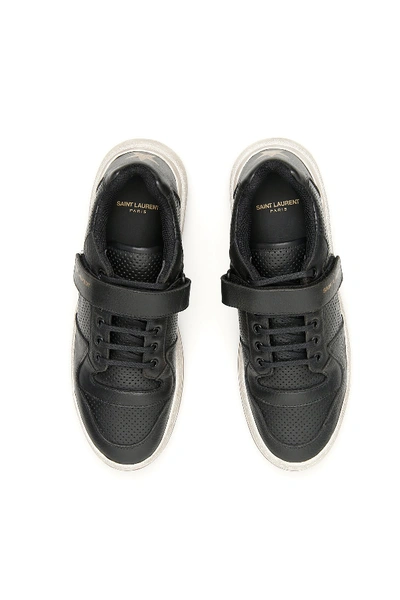 Shop Saint Laurent Ysl Sl24 Black Sneakers In Beige