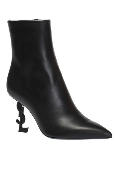 Shop Saint Laurent Ysl Opyum Black Leather Ankle Boot In Nero