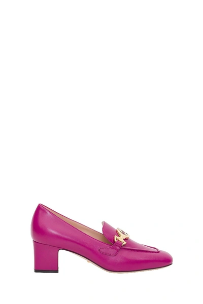 Shop Gucci Zumi Leather Mid-heel Loafer In Fuxia