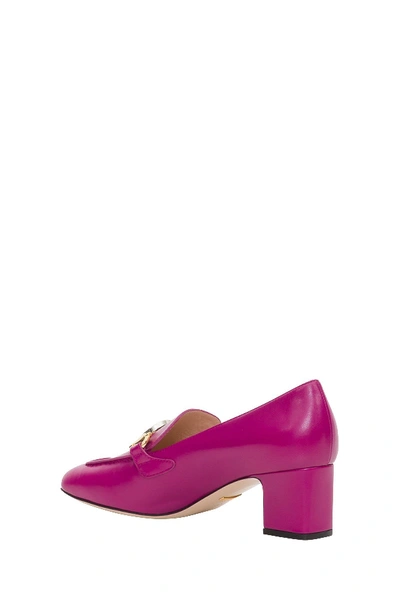 Shop Gucci Zumi Leather Mid-heel Loafer In Fuxia