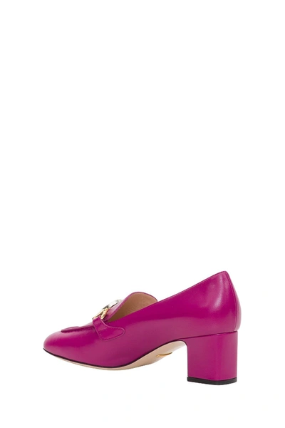 Shop Gucci Zumi Leather Mid-heel Loafer In Fuxia