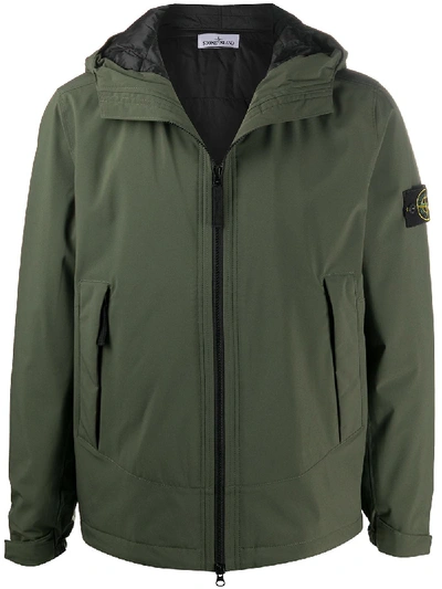 Shop Stone Island Logo Patch Hooded Jacket In Green