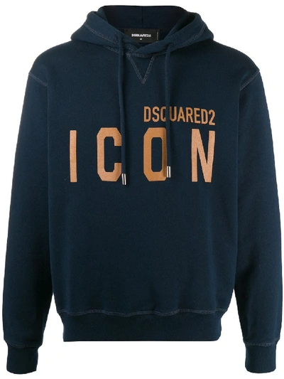 Shop Dsquared2 Icon Print Drawstring Hoodie In Blue