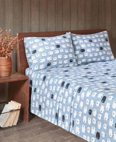 Woolrich Cotton Flannel 4-piece California King Sheet Set Bedding In Blue Sheep