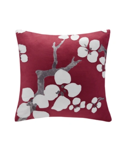 Shop Natori N  Cherry Blossom Decorative Pillow, 18" X 18" In Red