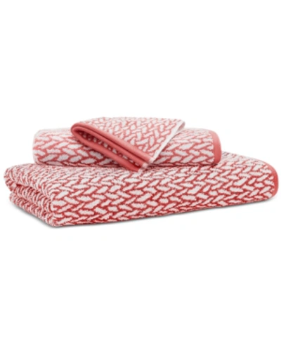 Shop Lauren Ralph Lauren Sanders Basketweave Antimicrobial Washcloth, 13" X 13" In Rose Red