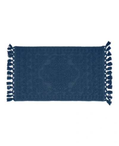 French Connection Nellore Fringe Cotton 17" X 24" Bath Rug Bedding In Navy