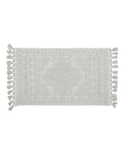 French Connection Nellore Fringe Cotton 17" X 24" Bath Rug Bedding In Light Grey