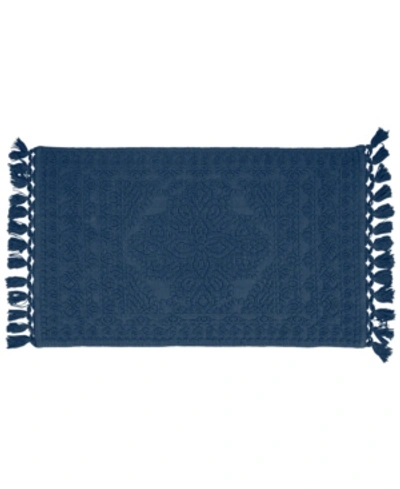 French Connection Nellore Fringe Cotton 20" X 34" Bath Rug Bedding In Navy