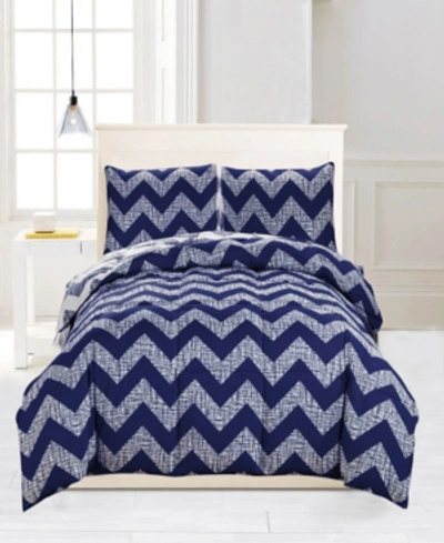 Shop Kensie Wyatt Reversible 3-pc. King Comforter Set Bedding In Navy