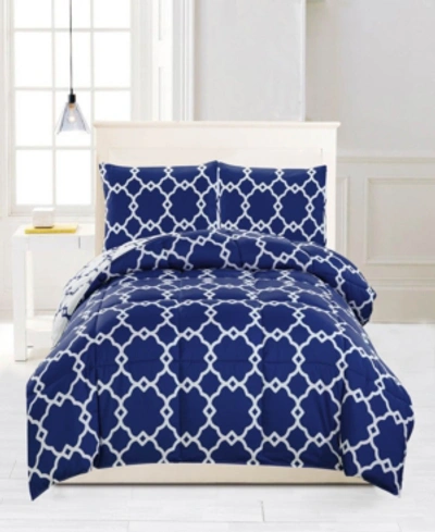 Shop Kensie Greyson Reversible 3-pc. King Comforter Set Bedding In Navy
