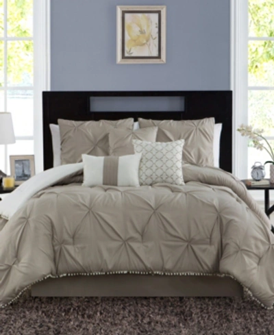 Shop Sanders Pom-pom Twin Xl 5 Piece Comforter Set Bedding In Taupe