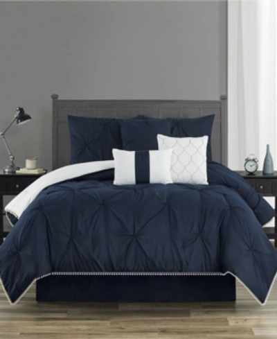 Shop Sanders Pom-pom Twin 6 Piece Comforter Set In Navy