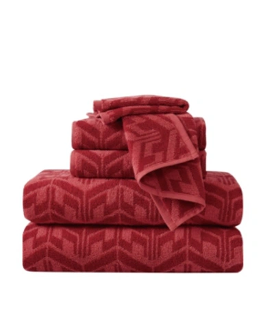 Shop Sean John Herringbone Jacquard 6 Piece Towel Set Bedding In Red