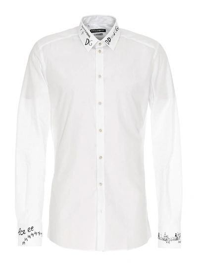 Shop Dolce & Gabbana Dg Print Collar And Cuff Shirt In White