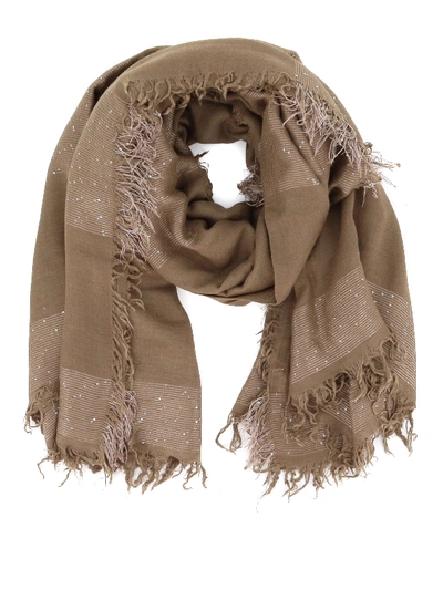 Shop Peserico Sequined Wool Blend Scarf In Camel