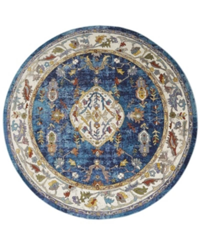 Shop Nicole Miller Parlin Aster 8r-xc24b-496 Navy And Ivory 7'10" X 7'10" Round Rug In Navy, Ivory