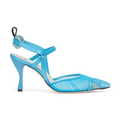Shop Fendi Grey Tulle And Satin High-heeled Slingbacks In Bleu Clair
