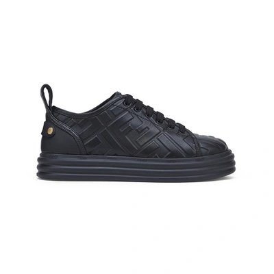 Shop Fendi Leather Flatform Sneakers In Noir