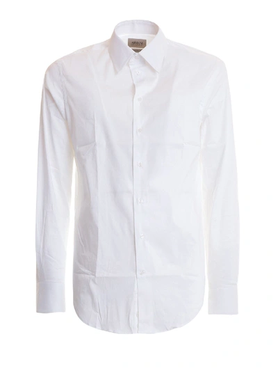 Shop Armani Collezioni Modern Fit Cotton Blend Shirt In White