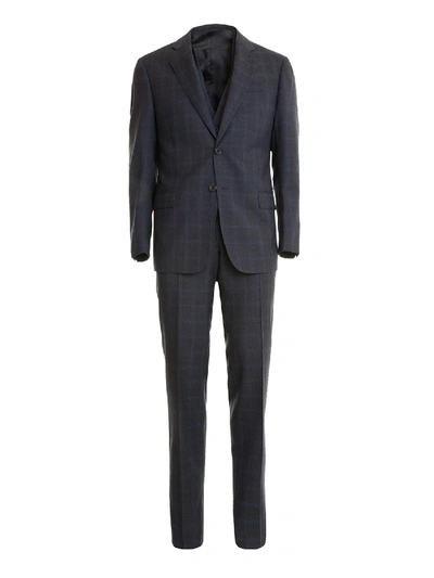 Shop Armani Collezioni G-line Checked Wool Formal Suit In Blue