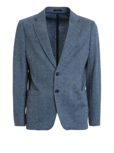 Shop Armani Collezioni Cotton Unstructured Blazer In Blue
