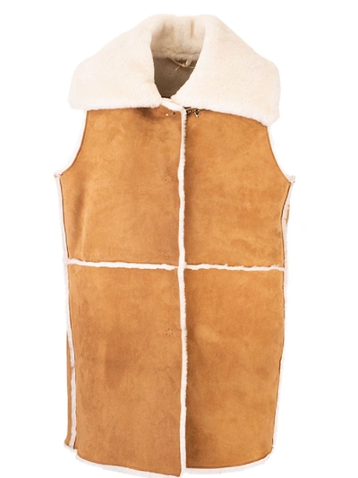 Shop Fay Long Vest In Camel Color