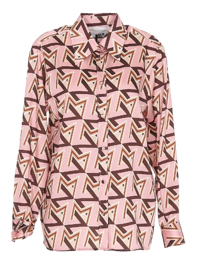 Shop Msgm Patterned Satin Shirt In Pink