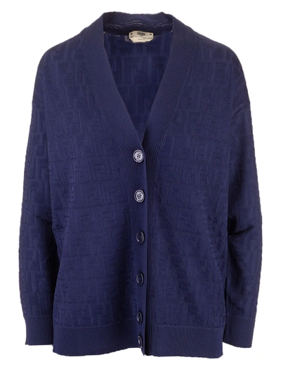 Shop Fendi Inlaid Ff Logo Cardigan In Blue