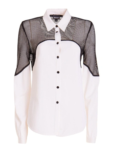 Shop Just Cavalli Contrasting Panel Shirt In White And Black