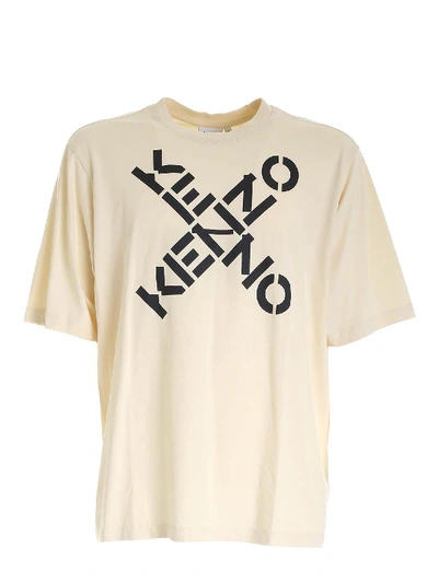 Shop Kenzo Logo Print T-shirt In Cream Color