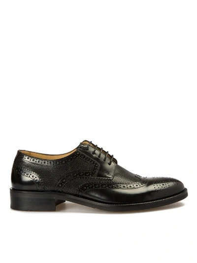 Shop Armani Collezioni Derby Brogue Detailed Leather Shoes In Black