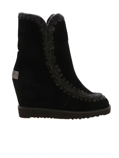 Shop Mou French Toe Wedge Ankle Boots In Black