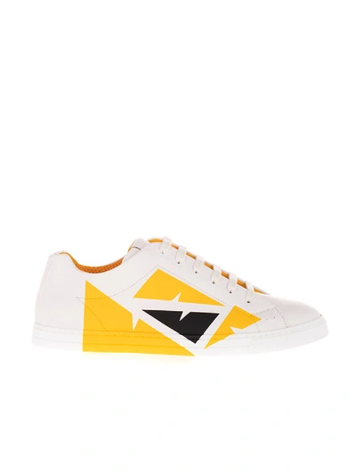 Shop Fendi Bugs Eyes Patent Print Sneakers In White And Yellow