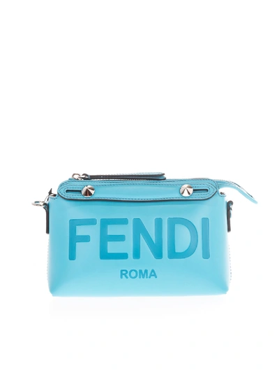 Shop Fendi Roma Maxi Logo Handbag In Turquoise In Light Blue