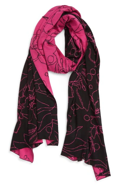 Shop Akris Punto Sashiko Merino Wool Scarf In Black-neo Pink