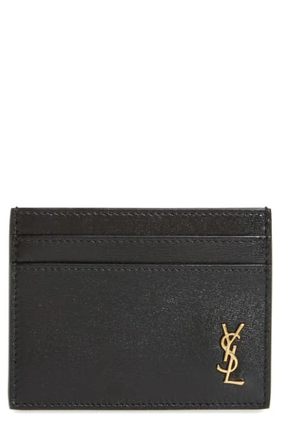 Shop Saint Laurent Ysl Monogram Leather Card Case In Noir