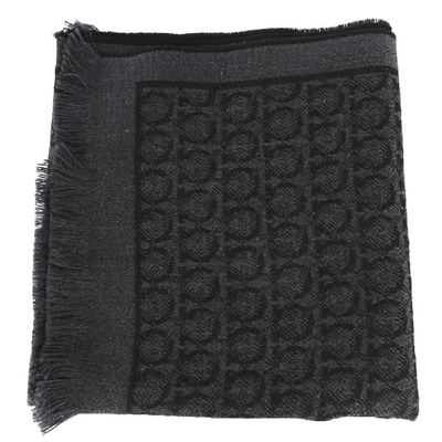 Shop Ferragamo Gancini Motif Wool Scarf In Black